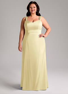 Azazie Denice Vestidos de damas de honor Vestido de Sorbete De Limón de Satén Elástico de Corte Recto con Plisado image8