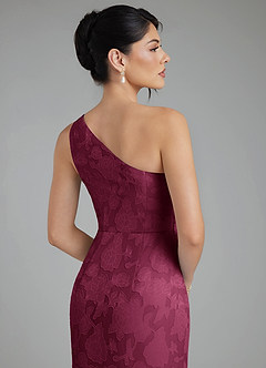 Azazie Akilah Bridesmaid Dresses Mulberry Mermaid One Shoulder Floral Burnout Dress image7