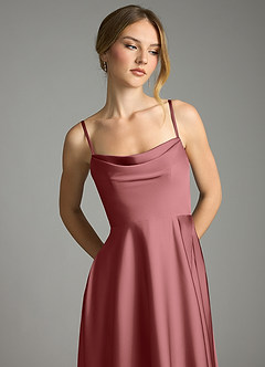 Azazie Elle Bridesmaid Dresses Amethyst A-Line Pleated Stretch Satin Dress image2