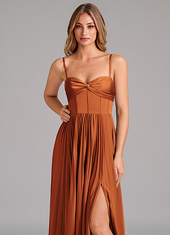 Azazie Akiko Bridesmaid Dresses Cinnamon A-Line Sweetheart Neckline Stretch Satin Dress image8