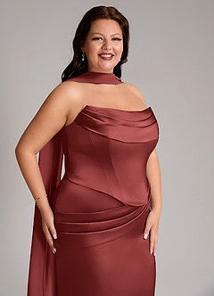 Azazie Sorrel Jurken voor bruidsmeisjes Converteerbaar Jurk van Stretch Satijn met Zeemeermin Strapless Terracotta image4