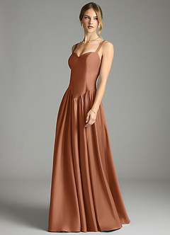 Azazie Evadina Suknie dla druhen Linia A Gorset Satyna elastyczna Do ziemi Sukienka image3