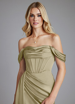Azazie Amyra Bridesmaid Dresses Moss Green Mermaid Off the Shoulder Stretch Satin Convertible Dress image4
