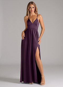 Azazie Aaida Bridesmaid Dresses Plum A-Line Corset Stretch Satin Dress image1