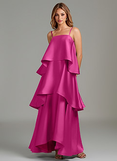 Azazie Azalea Bridesmaid Dresses Fuchsia A-Line Ruched Stretch Satin Dress image5