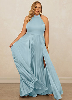 Christian Siriano Bridal for Azazie 1007 Bridesmaid Dresses Moody Blue A-Line Pleated Stretch Satin Dress image12