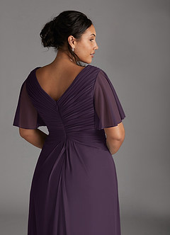 Azazie Emmeline Mother of the Bride Dresses Plum A-Line V-Neck Pleated Mesh Dress image5