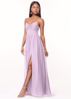 Azazie Zeya Bridesmaid Dresses Frosted Lilac A-Line V-Neck Pleated Chiffon Dress image4