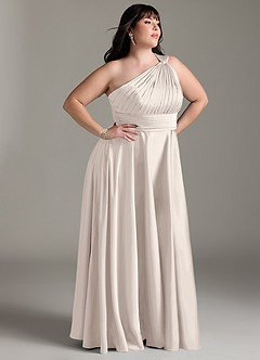 Azazie Charlize Jurken voor bruidsmeisjes Jurk van Stretch Satijn met A-lijn One-shoulder Wit Albast image12