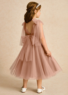 Azazie Dori Flower Girl Dresses Champagne Rose A-Line Ruched Tulle Dress image3