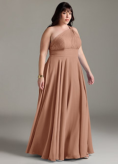 Azazie Charlize Bridesmaid Dresses Champagne Rose A-Line One Shoulder Chiffon Dress image10