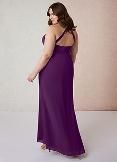 Azazie Becca Bridesmaid Dresses Grape Sheath V-Neck Chiffon Dress image10