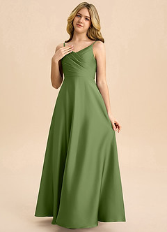 Azazie Bug Junior Juniper A-Line Pleated Stretch Satin Dress image3