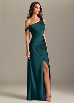 Azazie Madelyn Bridesmaid Dresses Pine Mermaid Off the Shoulder Stretch Satin Convertible Dress image4