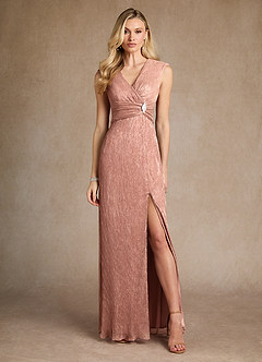 Azazie Salem Mother of the Bride Dresses Rose Gold A-Line Pleated Metallic Mesh Dress image1
