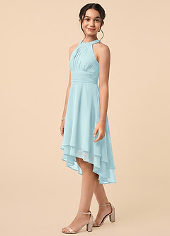 Azazie Linna Junior Sea Glass A-Line Pleated Chiffon Dress image3