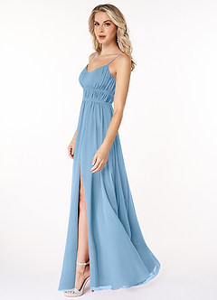 Azazie Yanelie Bridesmaid Dresses Steel Blue A-Line Scoop Pleated Chiffon Dress image3
