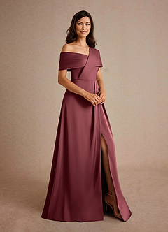 Azazie Milton vestidos de madre de la novia Vestido de Merlot de Satén Elástico de Corte En A con Plisado image6