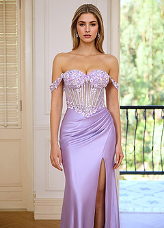 Minicom Purple Sequined embroidery Stretch satin Mermaid Prom Dress image7