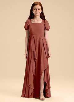 Azazie Priya Junior Auburn A-Line Blouson Chiffon Dress image3