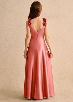 Azazie Rosita Girls Formal Flower Girl Dresses Salmon Pink A-Line Pleated Matte Satin Dress image4