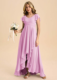 Azazie Caria Junior Robe Trapèze en Mousseline de soie Plissée Rose Bonbon image6