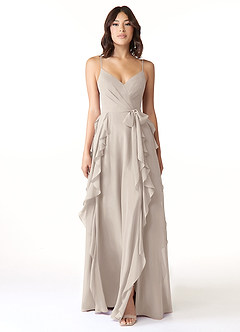 Azazie Peyton Brautjungfernkleider A-Linie Gestreift Chiffon Kleid Frost image5