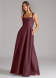 Azazie Shaude Bridesmaid Dresses Sangria A-Line Pleated Stretch Satin Dress image4