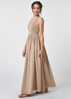 Azazie Keyla Junior Taupe A-Line Pleated Chiffon Dress image3