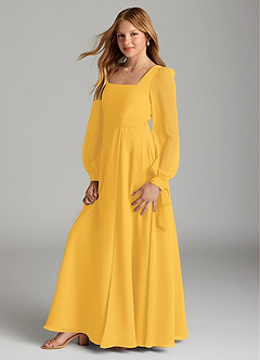 Azazie Leonia Junior Marigold A-Line with Pockets Chiffon Dress image4