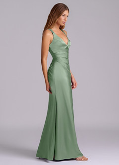 Azazie Amelie Robes de demoiselle d'honneur Robe Trapèze en Satin extensible Plissée Matcha image3