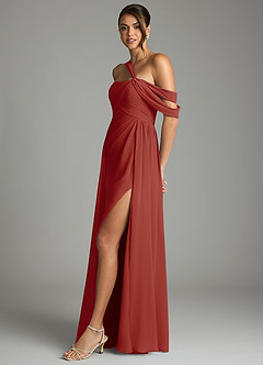 Azazie Kassandra Bridesmaid Dresses Terracotta A-Line Off the Shoulder Chiffon Dress image4