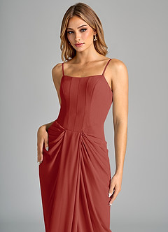 Azazie Anaïs Bridesmaid Dresses Terracotta Sheath Strapless Chiffon Dress image7
