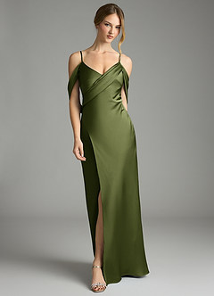 Azazie Malaya 신부 들러리 드레스 인어 주름진 스트레치 새틴 바닥 길이 드레스 image3