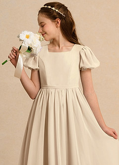Azazie Joss Flower Girl Dresses Champagne A-Line with Sleeves Chiffon Dress image13