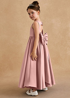 Azazie Bettie Flower Girl Dresses Rose Gold A-Line Bow Matte Satin Dress image3