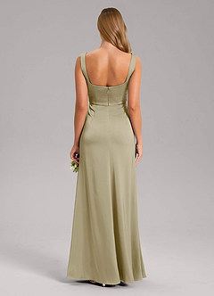 Azazie Frostine Robes de demoiselle d'honneur Robe Trapèze en Satin extensible Arc Vert Mousse image2