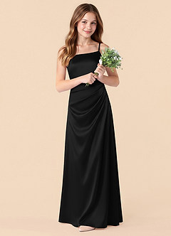 Azazie Renna Junior Black Mermaid Pleated Stretch Satin Dress image3