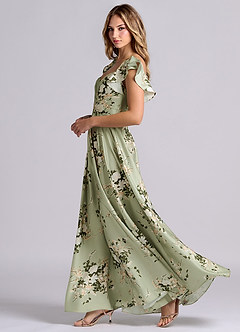 Azazie Leilani Bridesmaid Dresses Floral Vines A-Line Ruched Stretch Satin Dress image4