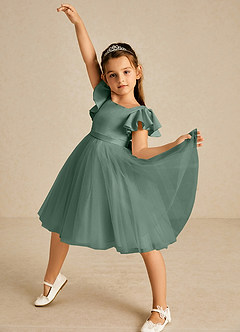 Azazie Kaeya Flower Girl Dresses Eucalyptus A-Line Bow Tulle Dress image2