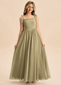 Azazie Delia Junior Abito A-Line in Chiffon Fiocco Verde Muschio image3