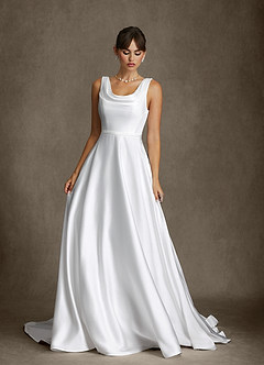 Azazie Cassandra Hochzeitskleider A-Linie mit Taschen Stretch-Satin Kleid Diamantweiß image4