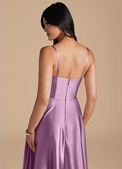 Azazie Elle Bridesmaid Dresses Wisteria A-Line with Pockets Metallic Satin Dress image4