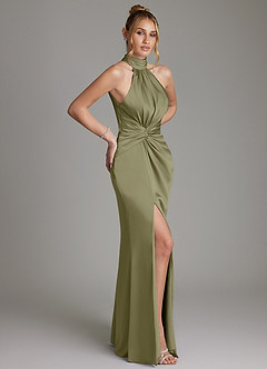Azazie Gracelynn Bridesmaid Dresses Pistachio Sheath Pleated Stretch Satin Dress image7