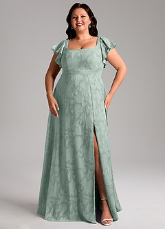 Azazie Bondi Bridesmaid Dresses Agave A-Line Side Slit Floral Burnout Dress image10