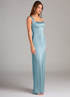 Azazie Flori Bridesmaid Dresses Moody Blue Sheath Side Slit Stretch Satin Dress image3
