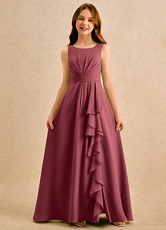 Azazie Chibi Girls Formal Abiti da Ragazza di Fiori Abito A-Line in Chiffon Plissettato Merlot image3
