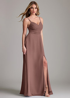 Azazie Terese Bridesmaid Dresses Espresso A-Line Pleated Chiffon Dress image3