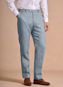 front Harrison Blu Polveroso Pantaloni eleganti in lino 100%