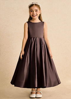 Azazie Cailee Flower Girl Dresses Ganache Ball-Gown Pleated Matte Satin Dress image6